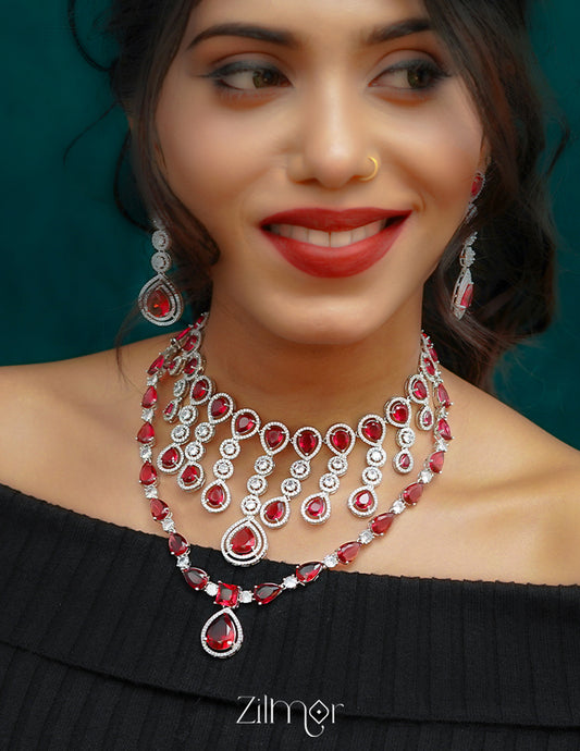 KH101084 - Bridal AD Necklace Earrings Jewellery Set 1-Zilmor