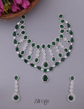 KH101084 - Bridal AD Necklace Earrings Jewellery Set 2-Zilmor
