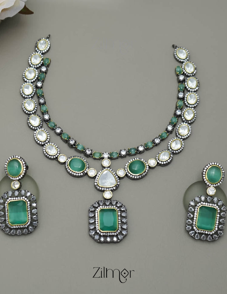 KH101333 - Victorian Polki Necklace Earring Set 8-Zilmor