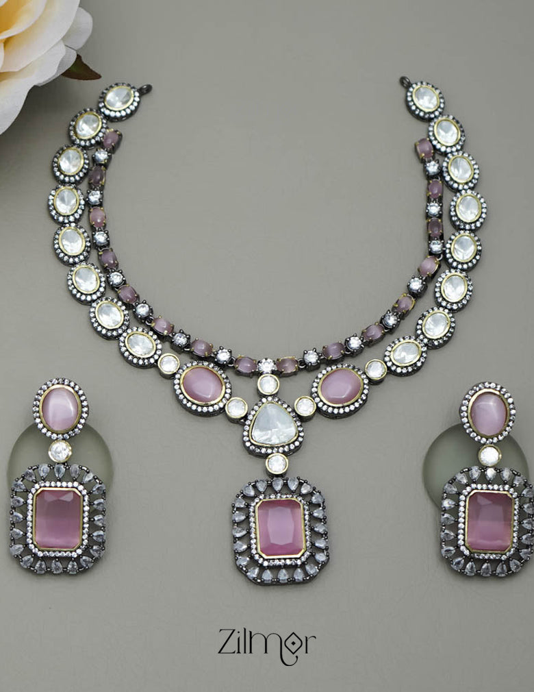 KH101333 - Victorian Polki Necklace Earring Set 3-Zilmor