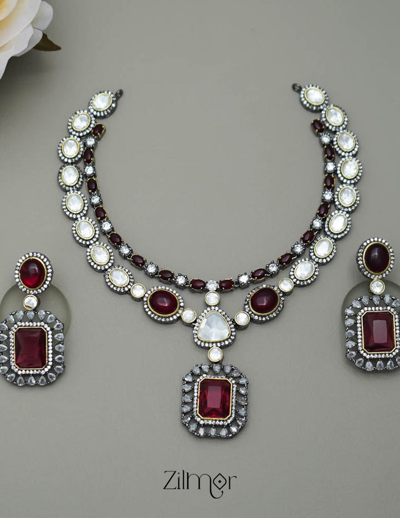 KH101333 - Victorian Polki Necklace Earring Set 5-Zilmor