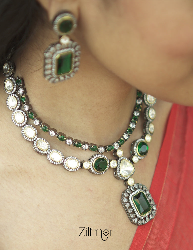 KH101333 - Victorian Polki Necklace Earring Set 7-Zilmor