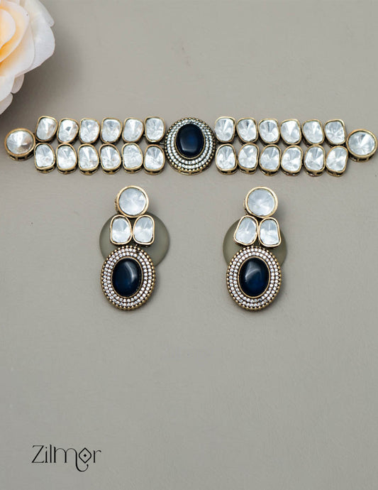 KH101507 - Moissanite Stone Kundan Necklace Earrings Set 2-Zilmor