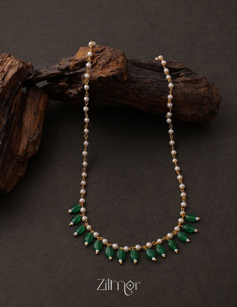 KH200113-Pearl Necklace With Onyx Stone