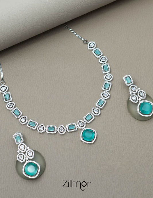 KL101377 - AD Necklace with matching Earrings 1-Zilmor