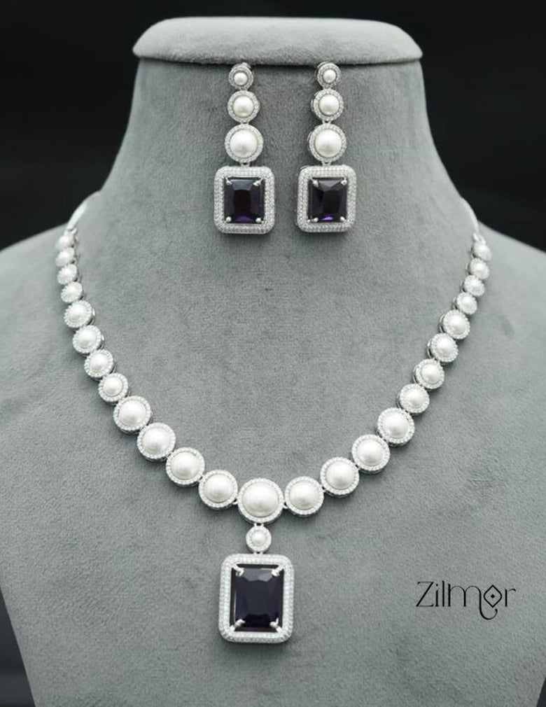 KM101360 - Pearl with AD Stone Pendant Necklace Earrings Set