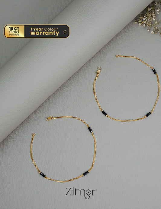 KT1011131 - Gold Toned Black bead pair Anklet 2-Zilmor
