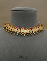 KY1011322 - Gold Plated Lakshmi coin with Palakka Bridal Choker Necklace 3-Zilmor
