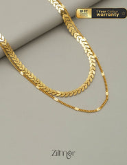 KY101480 Anti Tarnish Leaf design Layered Chain Necklace 1-Zilmor