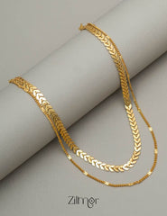 KY101480 Anti Tarnish Leaf design Layered Chain Necklace 3-Zilmor