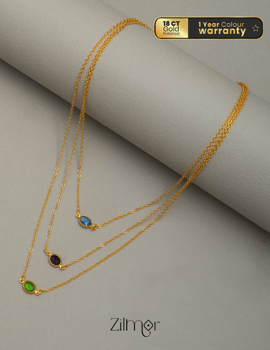 KY101707 - Simple Triple layer AD Stone Necklace 1-Zilmor