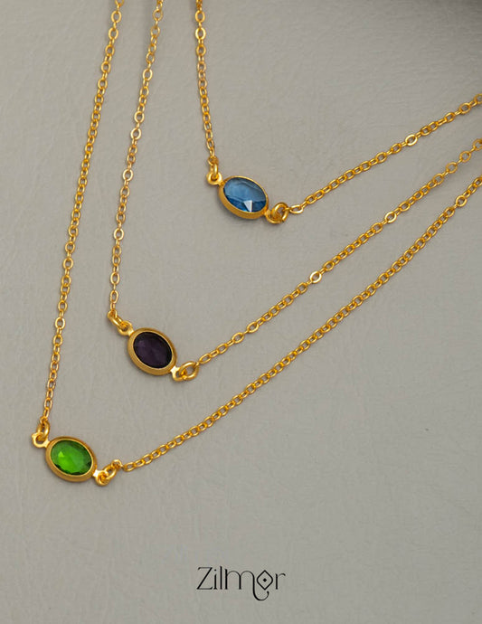 KY101707 - Simple Triple layer AD Stone Necklace 2-Zilmor
