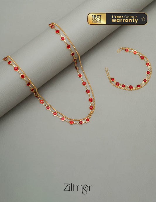 KY101782 - Simple Double layer Necklace Bracelet set 1-Zilmor