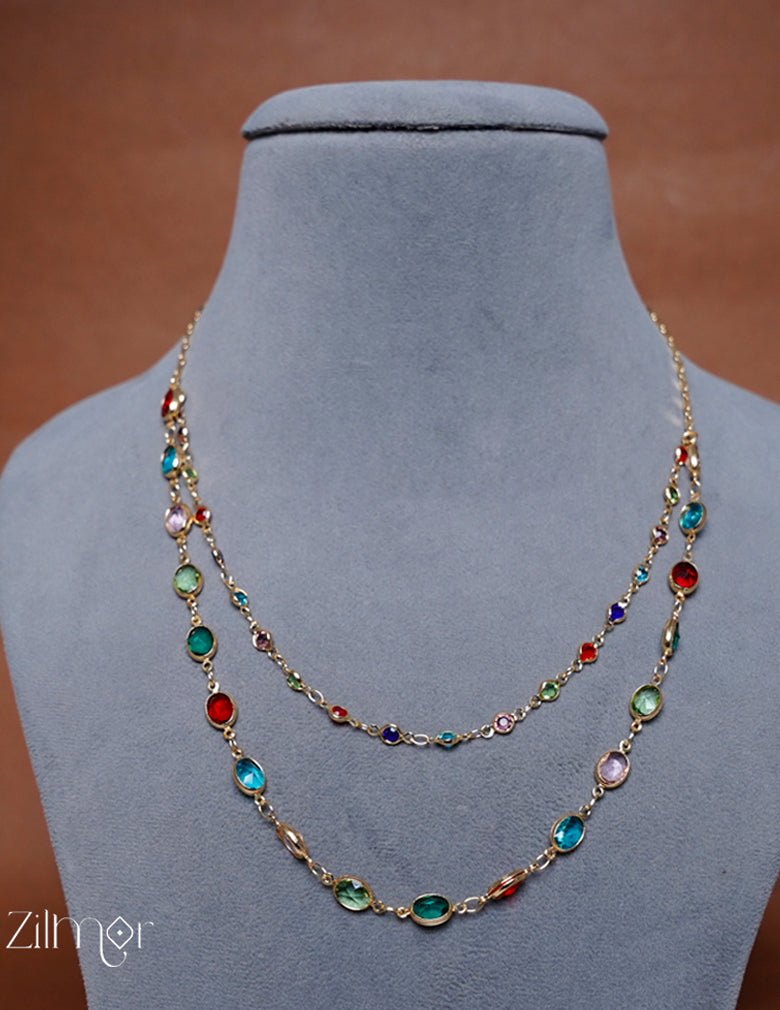 KY101994 - Simple AD Stone Double layer Necklace 3-Zilmor
