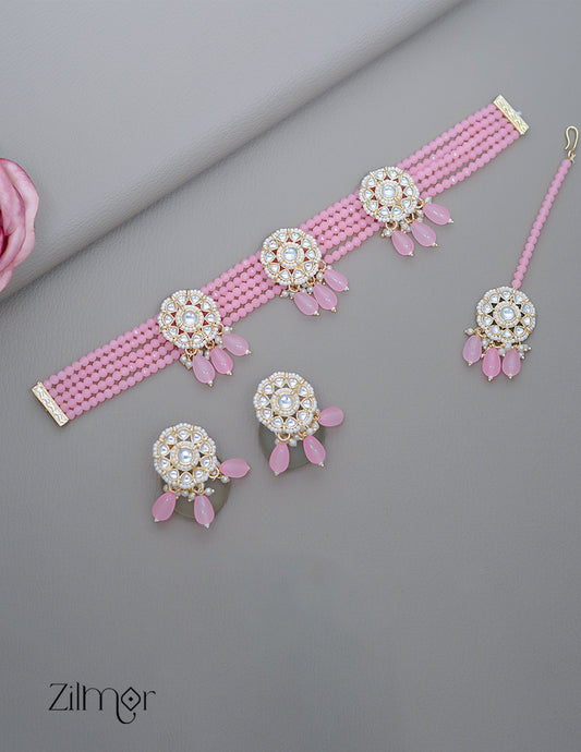 Kundan Necklace Earrings Maang Tikka Set - FS100867 1-Zilmor