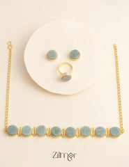 Liba - Multi Colour Natural Stone Necklace Earrings Set (color option) 3-Zilmor