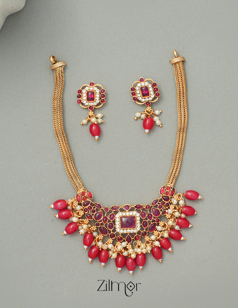 NV1011312 - Beads Hanging Pendant Antique Necklace Earrings Set 2-Zilmor