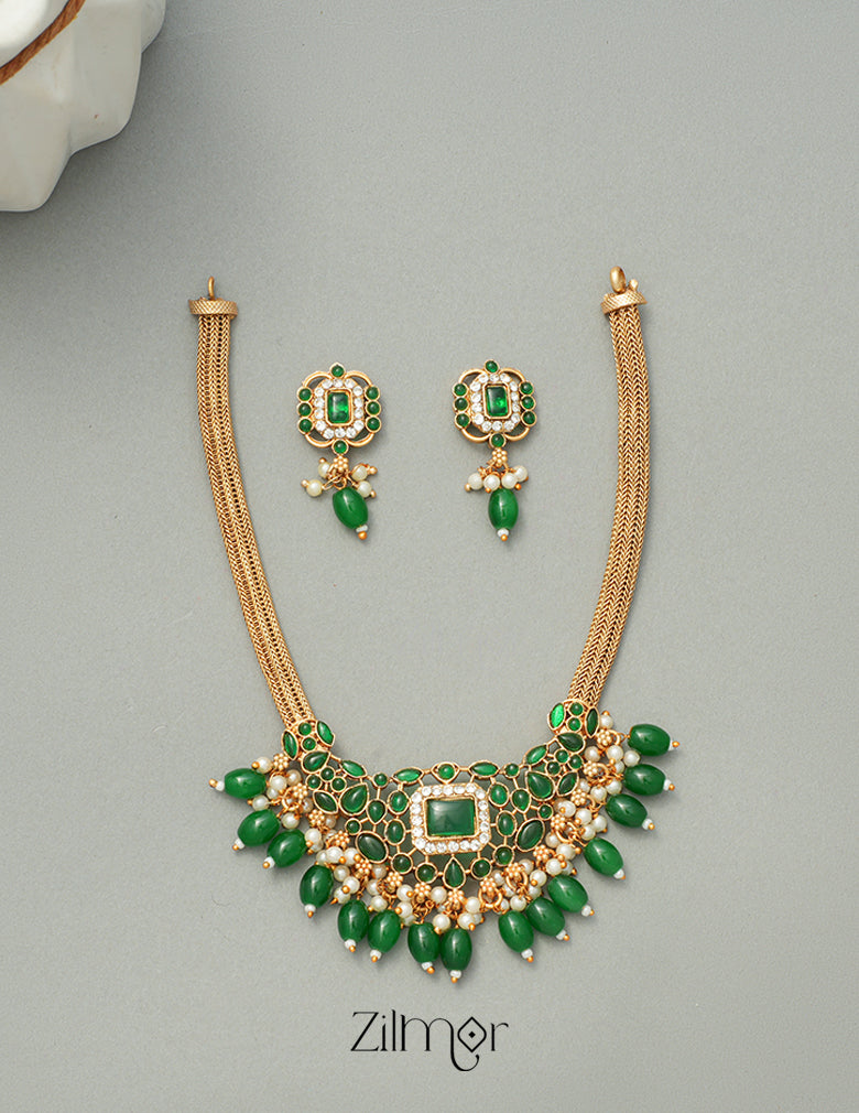 NV1011312 - Beads Hanging Pendant Antique Necklace Earrings Set 3-Zilmor