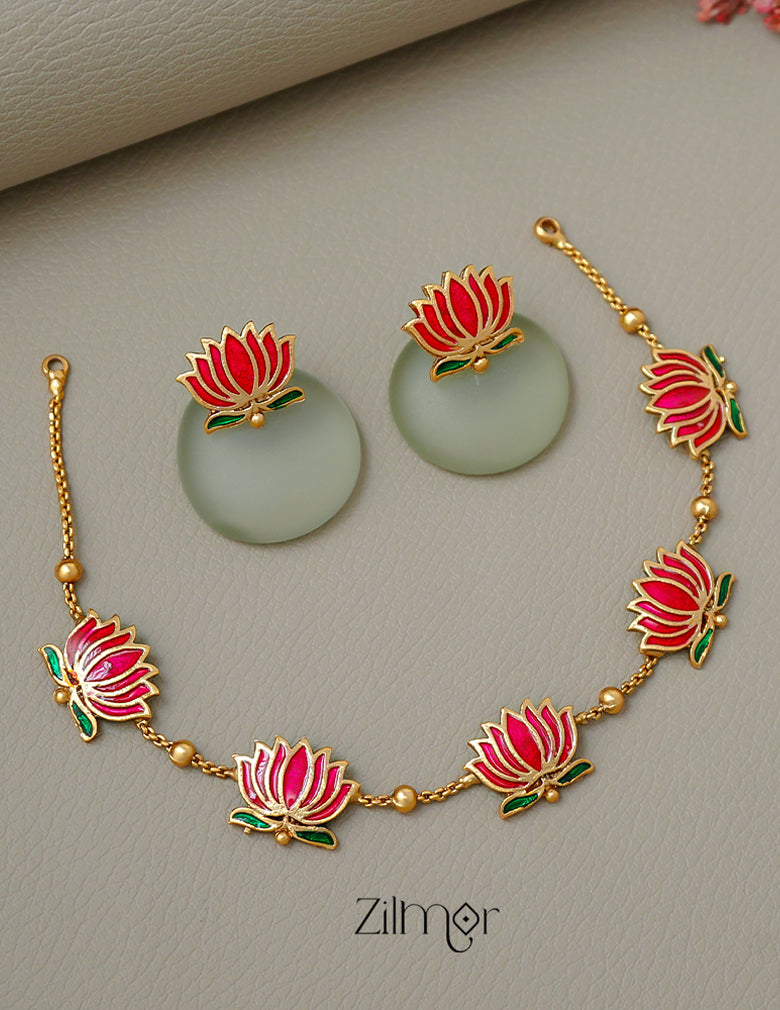 NV1011606 - Premium Antique  Lotus Necklace with Earrings 1-Zilmor
