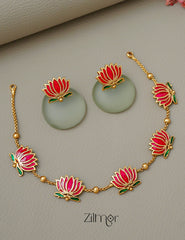 NV1011606 - Premium Antique  Lotus Necklace with Earrings 1-Zilmor