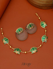 NV1011606 - Premium Antique  Lotus Necklace with Earrings 3-Zilmor