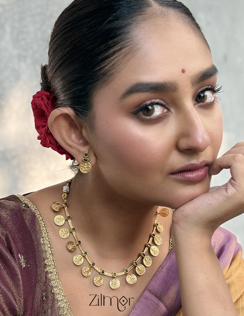 NV101234 - Antique Necklace Lakshmi Coin with Earring Set(color option) 1-Zilmor