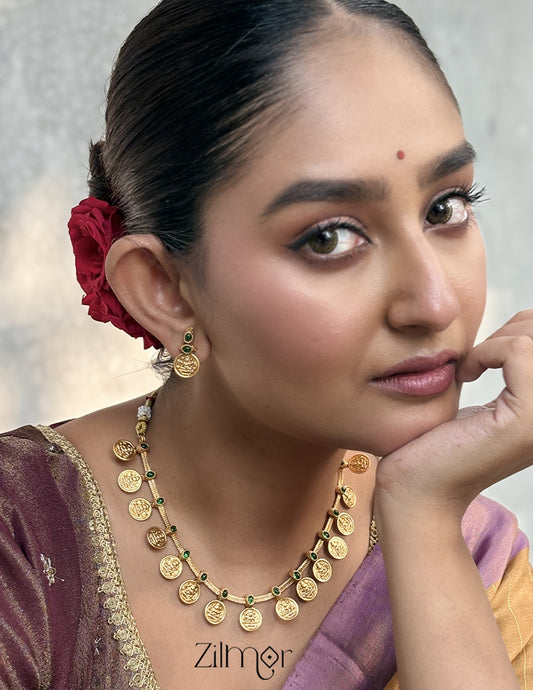 NV101234 - Antique Necklace Lakshmi Coin with Earring Set(color option) 1-Zilmor