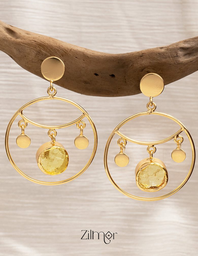 Natural Raw Stone Circular Shaped Drop Earrings - KE100724 12-Zilmor