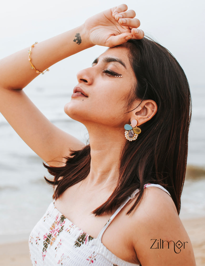 Natural Raw Stone Earring (color option) - KE100446 3-Zilmor