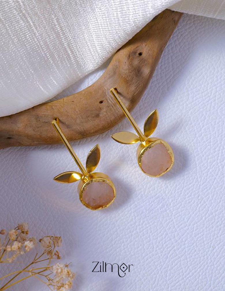Natural Raw Stone With Leaf shaped Hoop Earrings -AS100831 6-Zilmor