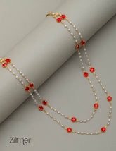 PE101755 - Gold Toned Double  Pearl layer AD Stone Necklace 1-Zilmor