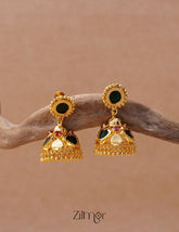 PP100955 - Gold tone Palakka Jumkha Earrings 3-Zilmor