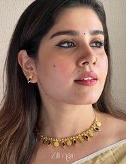 PP101638 - Gold tone Lakshmi coin & Nagapadam Necklace with Earrings set 2-Zilmor