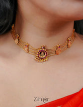 PP101986 - Gold tone Kashu Lakshmi choker with matching Earring 2-Zilmor