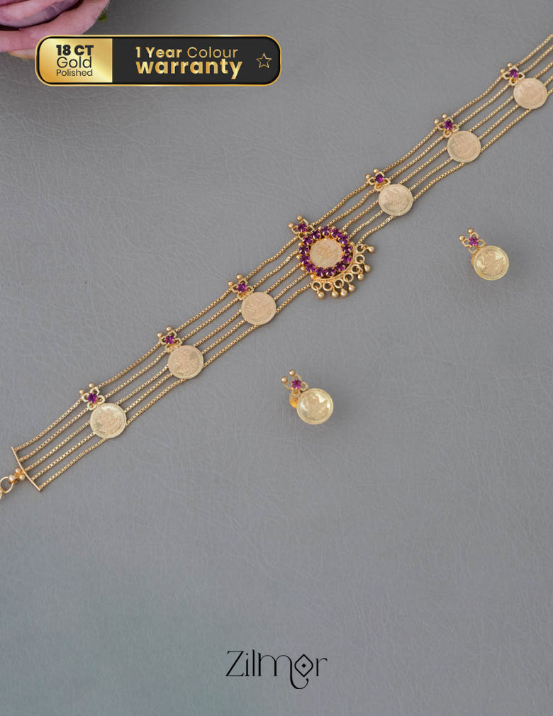 PP101986 - Gold tone Kashu Lakshmi choker with matching Earring 1-Zilmor