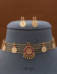 PP101986 - Gold tone Kashu Lakshmi choker with matching Earring 4-Zilmor
