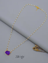 Pearl Necklace with Natural Stone Pendant (color option) - AS100855 1-Zilmor