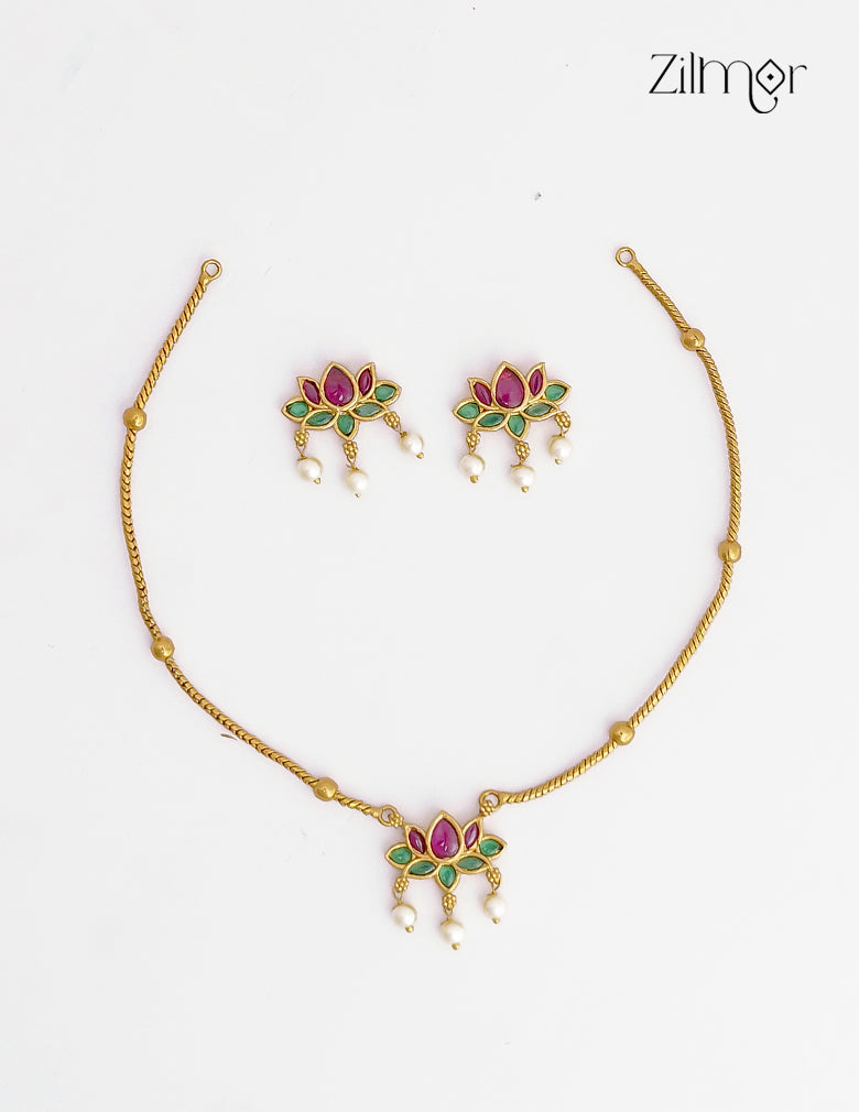 Kemp Lotus Pendant Necklace & Earrings Set - SN1012378