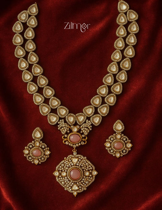 KH100971 - Polki Kundan Ad Stone Pendant Necklace Earrings Jewellery Set 1-Zilmor