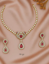 KA1011708- Antique Moissanite Stone Pendant Choker Earrings Set | AD Stone Necklace 1-Zilmor