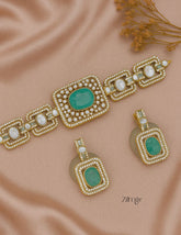 KH1011661 - Moissanite Polki Stone Necklace with Earrings (color option) 1-Zilmor