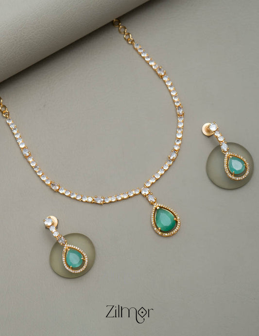 SG101826 - Gold Tone AD Stone Necklace Earrings Set 1-Zilmor