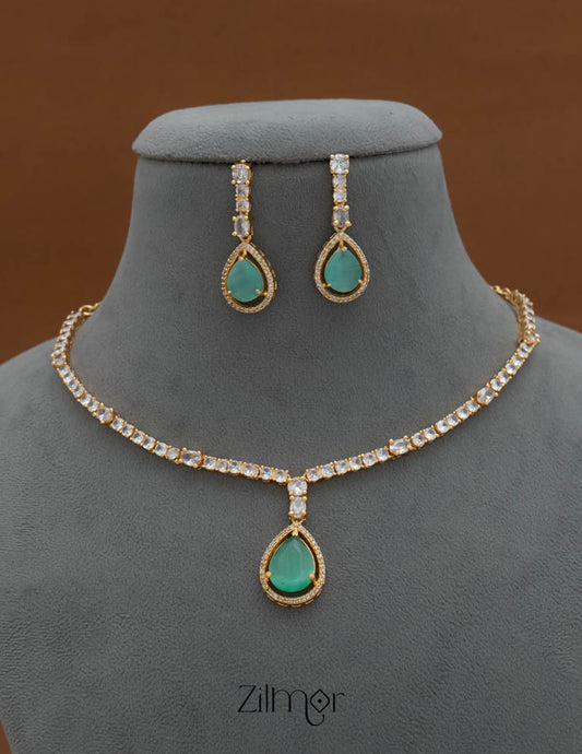 SG101826 - Gold Tone AD Stone Necklace Earrings Set 2-Zilmor