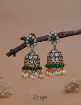 SN1011219 -Polki Stone Pearl Hanging Jumkha Earrings 2-Zilmor