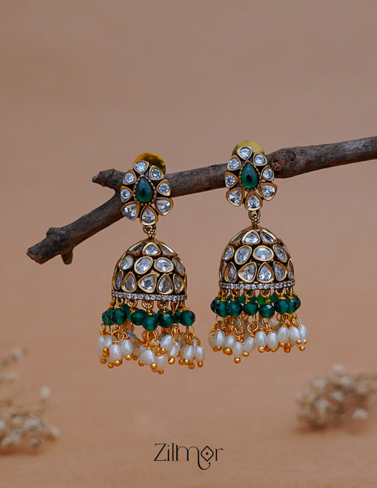 SN1011219 -Polki Stone Pearl Hanging Jumkha Earrings 2-Zilmor