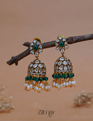 SN1011219 -Polki Stone Pearl Hanging Jumkha Earrings 2-Zilmor