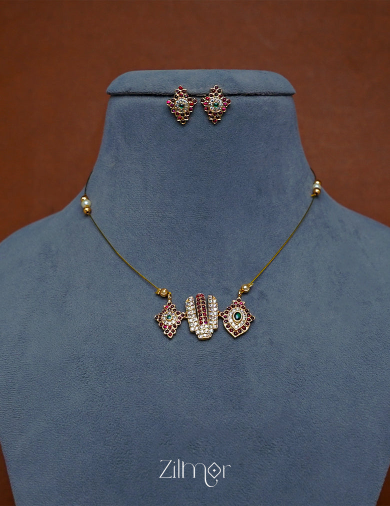 SN1011231- Perumal pendant with Invisible Necklace Earrings Set 4-Zilmor