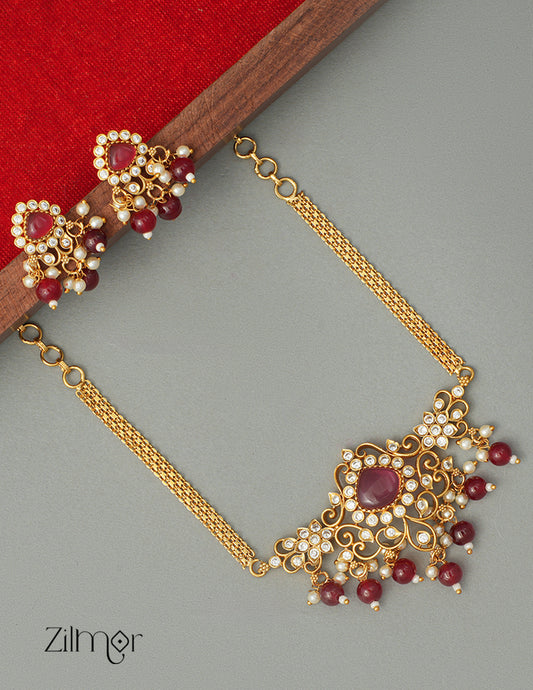 SN1011324 - Premium Antique AD Stone Pendant Necklace with Earrings 2-Zilmor