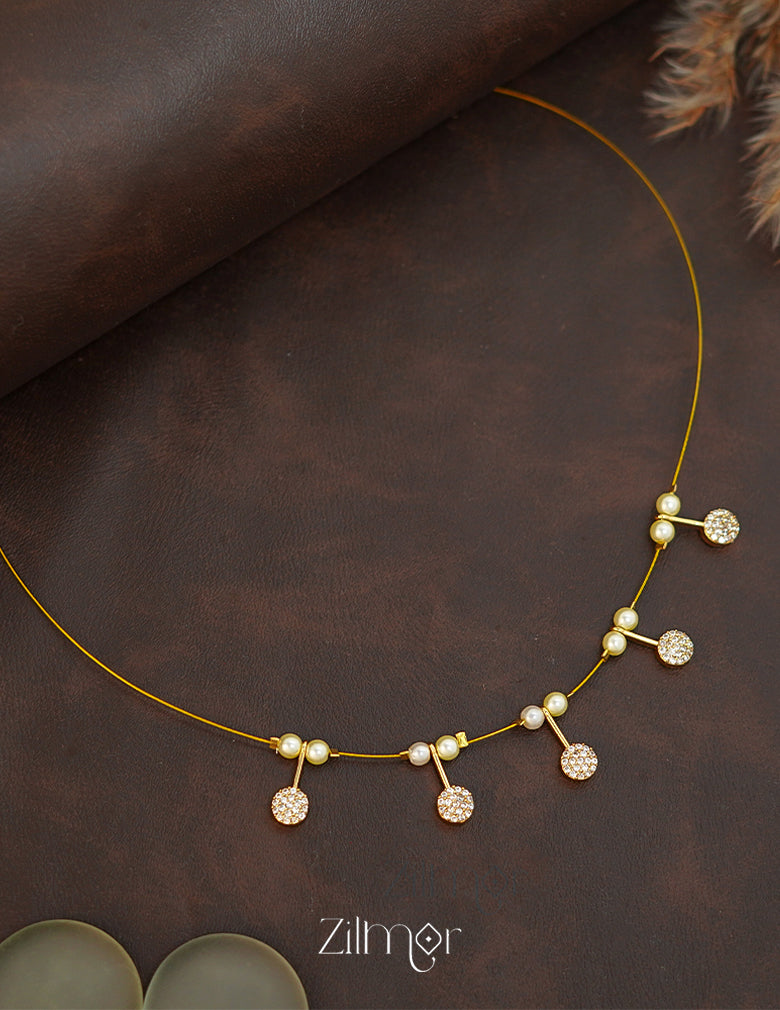 SN1011423- AD Stone with Pearl Pendant Hanging Invisible Necklace 2-Zilmor