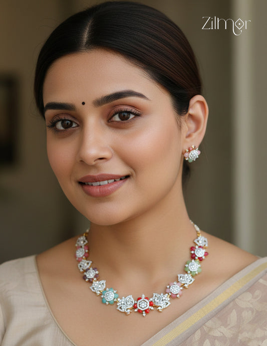 SN1011477 - AD Stone Choker Necklace Earrings Set